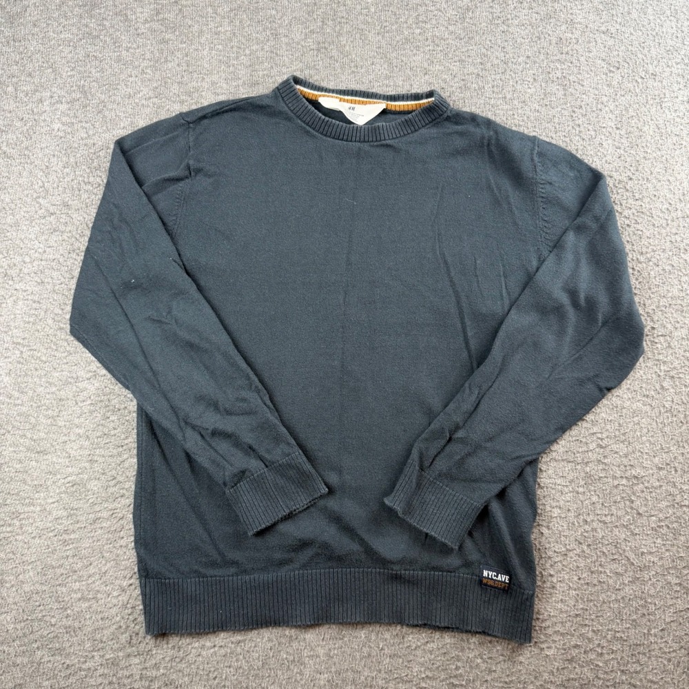 H&M Sweater Boys 12/14 Gray Crew Neck Cotton Knit NYC Ave Long Sleeve